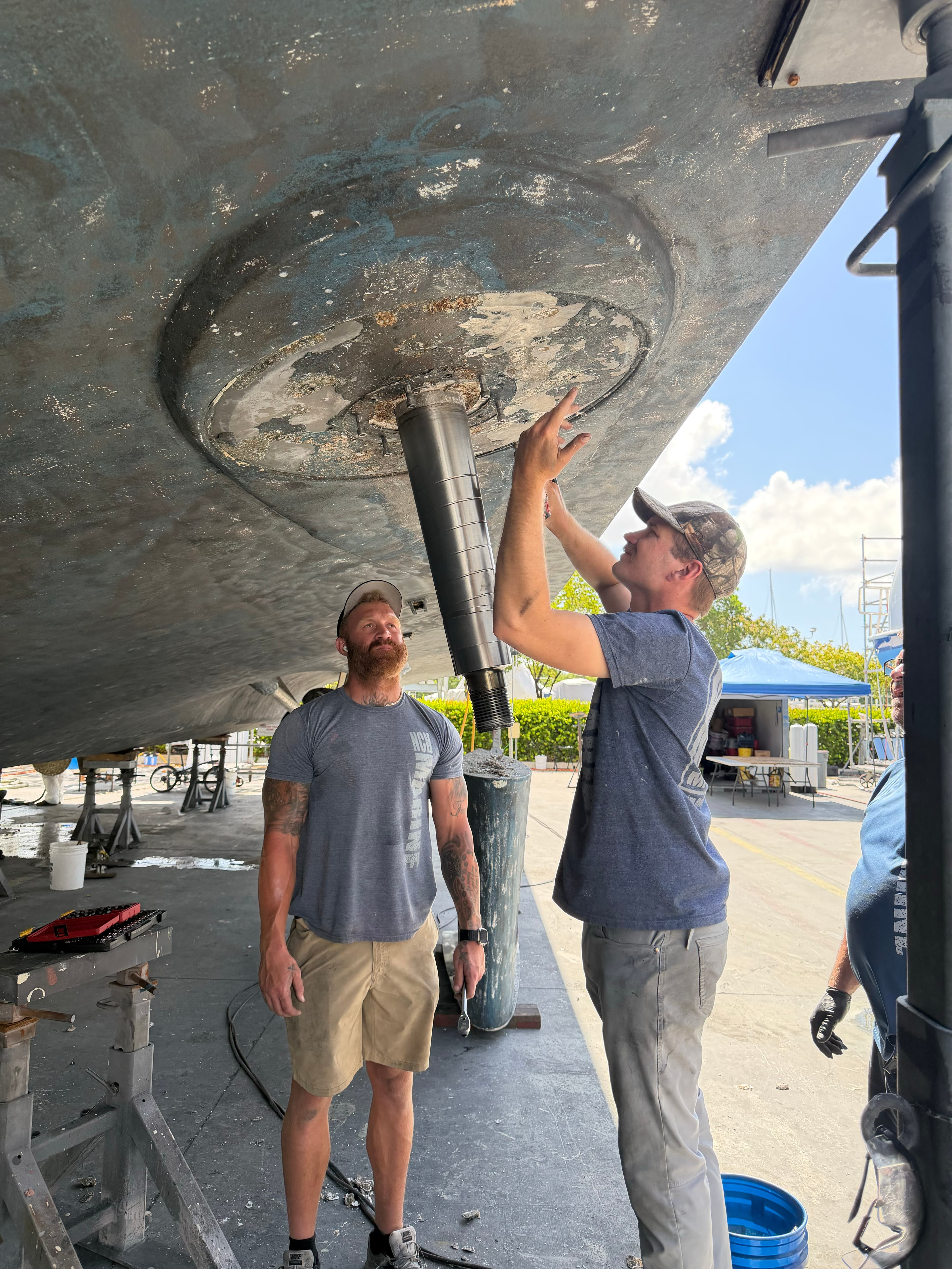 Stabilizer fin service work on a Westport 160 with Quad 620 systems